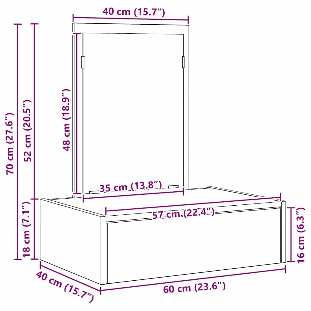 Dressing Table Brown Bedroom Vanity Storage Drawers Mirror Engineered Wood