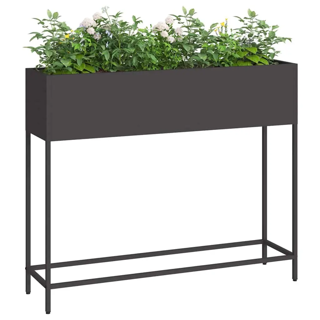 Raised Garden Planter Rectangular Metal Outdoor Black Modern Style 100 x 26 x 82 cm