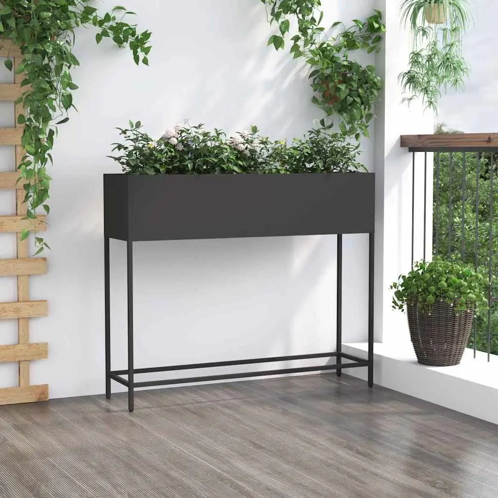 Raised Garden Planter Rectangular Metal Outdoor Black Modern Style 100 x 26 x 82 cm