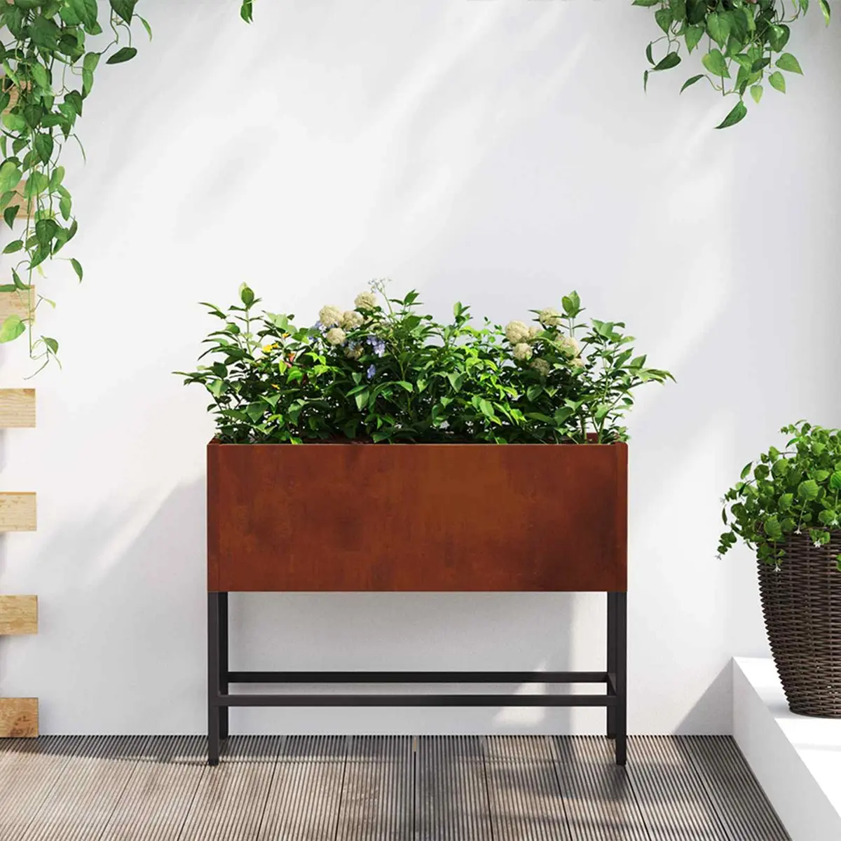 Outdoor Raised Garden Planter Rectangular Weathering Steel Burnt Orange 60x26x45cm