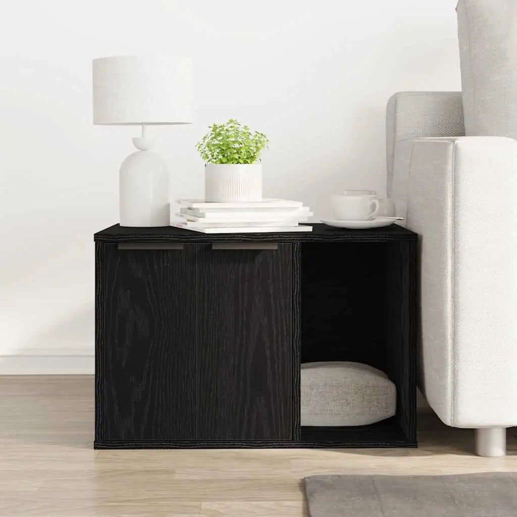Cat Litter Box Enclosure Furniture Hidden Design Black Oak 60x40x40cm Cabinet