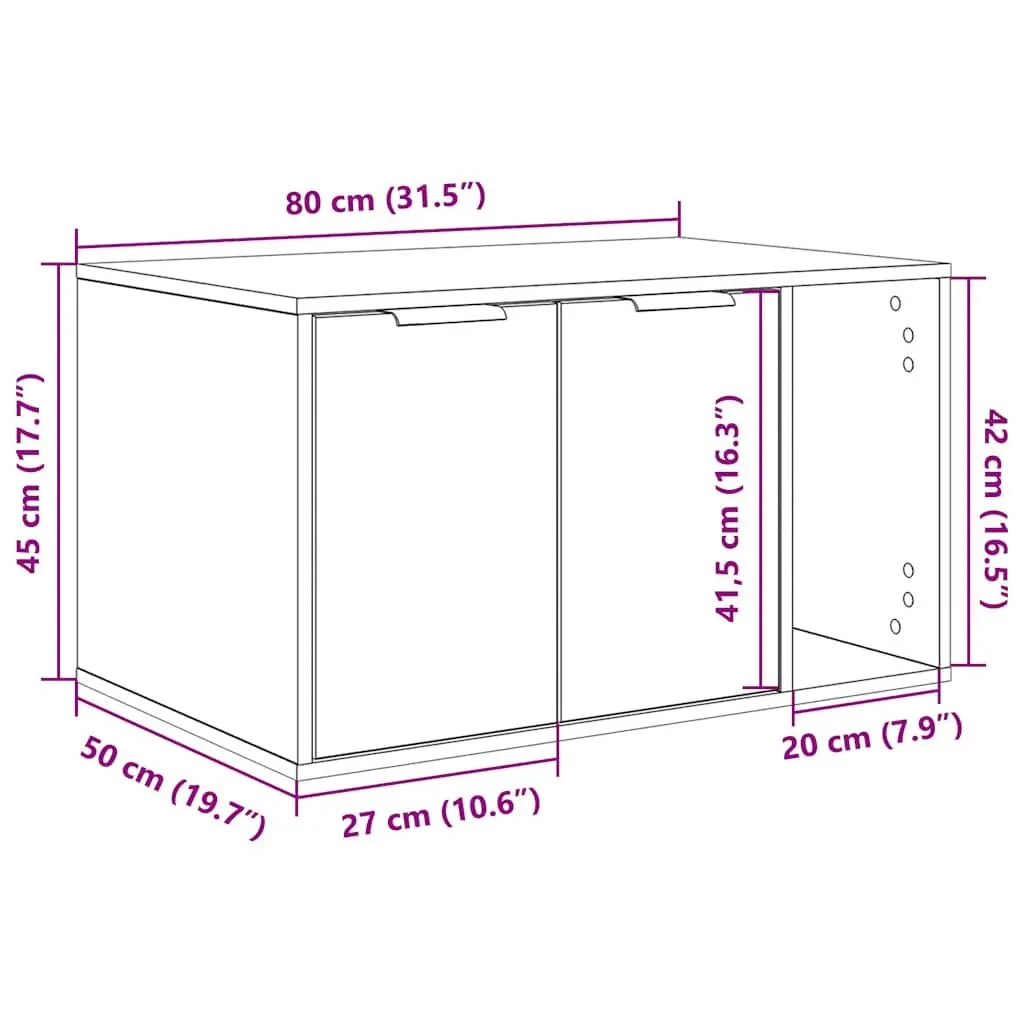 Cat Litter Box Enclosure Furniture Hidden Design Black Oak 80x50x45cm