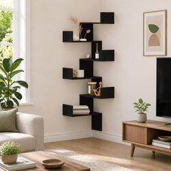 Organize Your Space with a Black Oak Corner Shelf