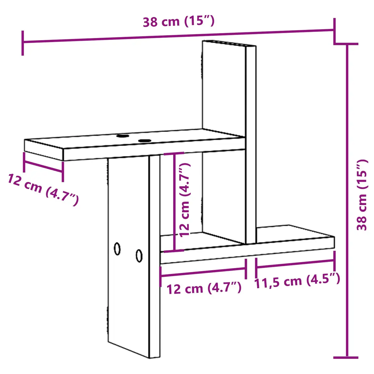 Black Floating Wall Shelves 2 Piece Engineered Wood Storage Display 38x12x38cm