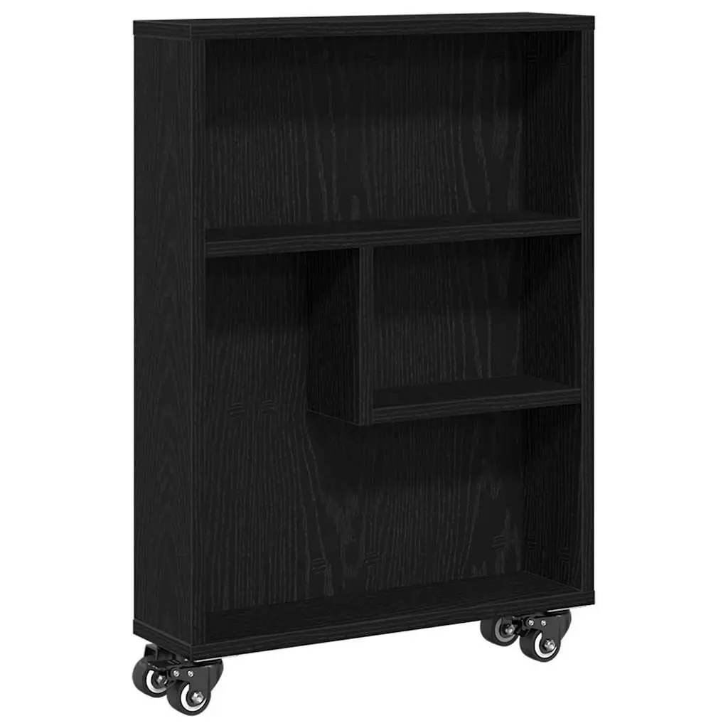 Narrow Storage Trolley Black Oak Engineered Wood Shelving Unit Organizer