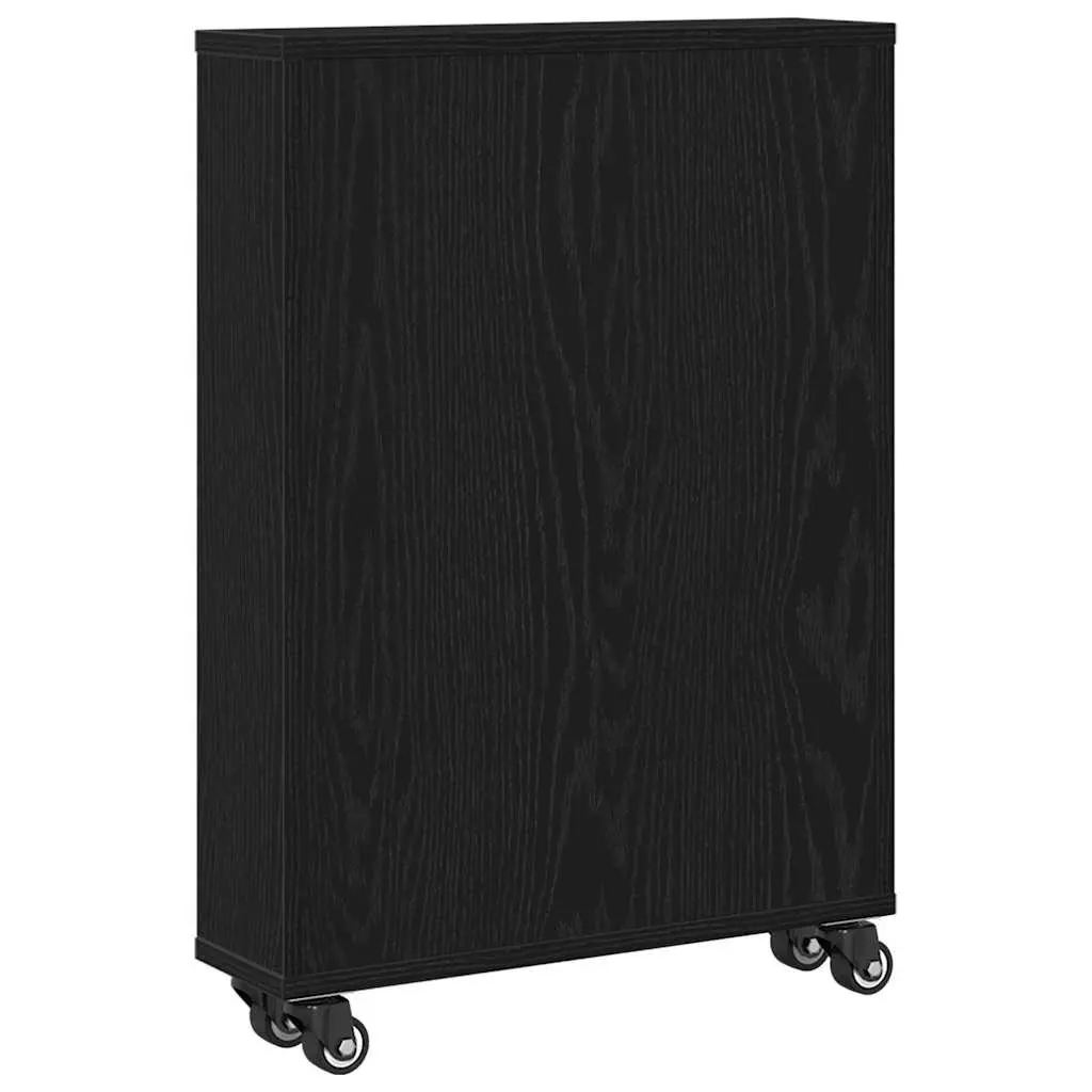 Narrow Storage Trolley Black Oak Engineered Wood Shelving Unit Organizer
