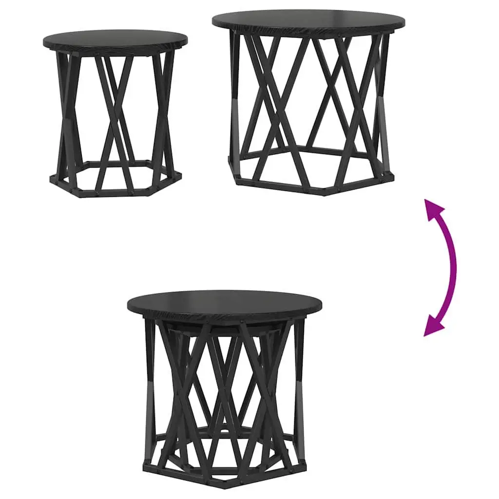 Round Side Table Black Modern Minimalist 2 Piece Set