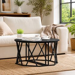 Round Coffee Table Black 80x80x42cm Living Room Accent Furniture Modern Design