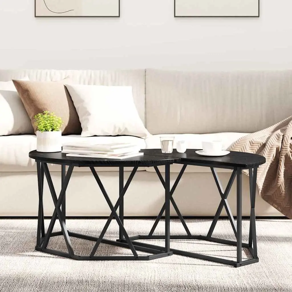 Round Coffee Table Black 80x80x42cm Living Room Accent Furniture Modern Design