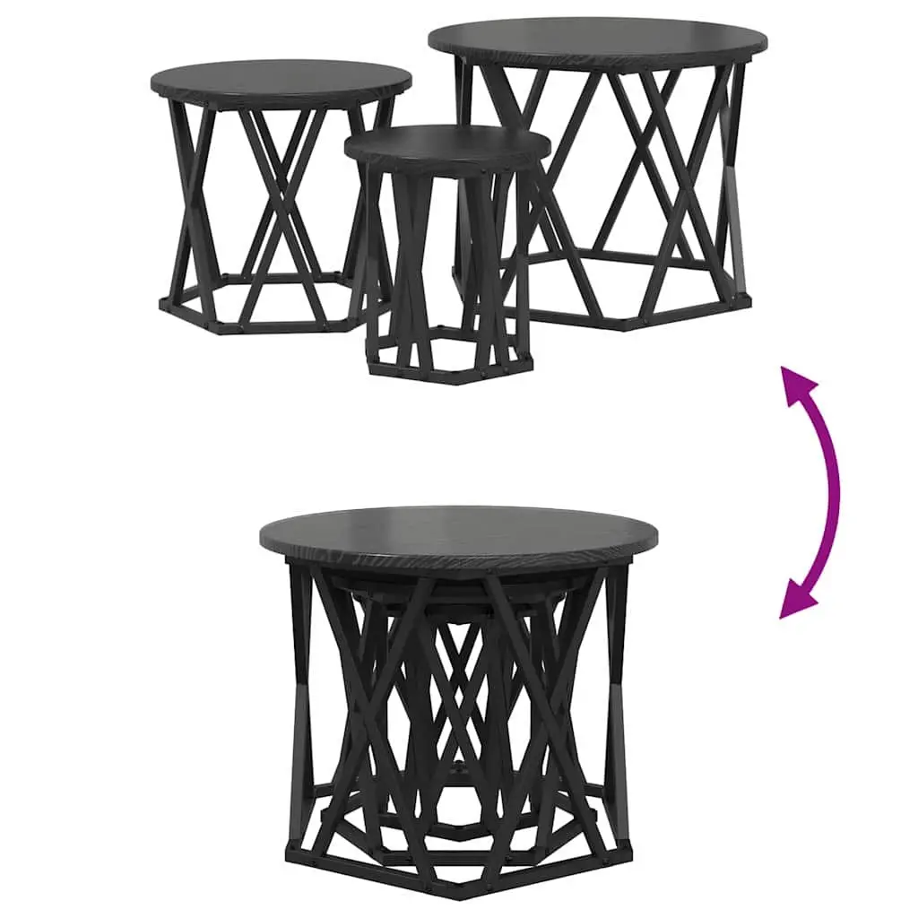 Nesting Side Table Set 3 Pieces Black Modern Coffee Tables Living Room Furniture