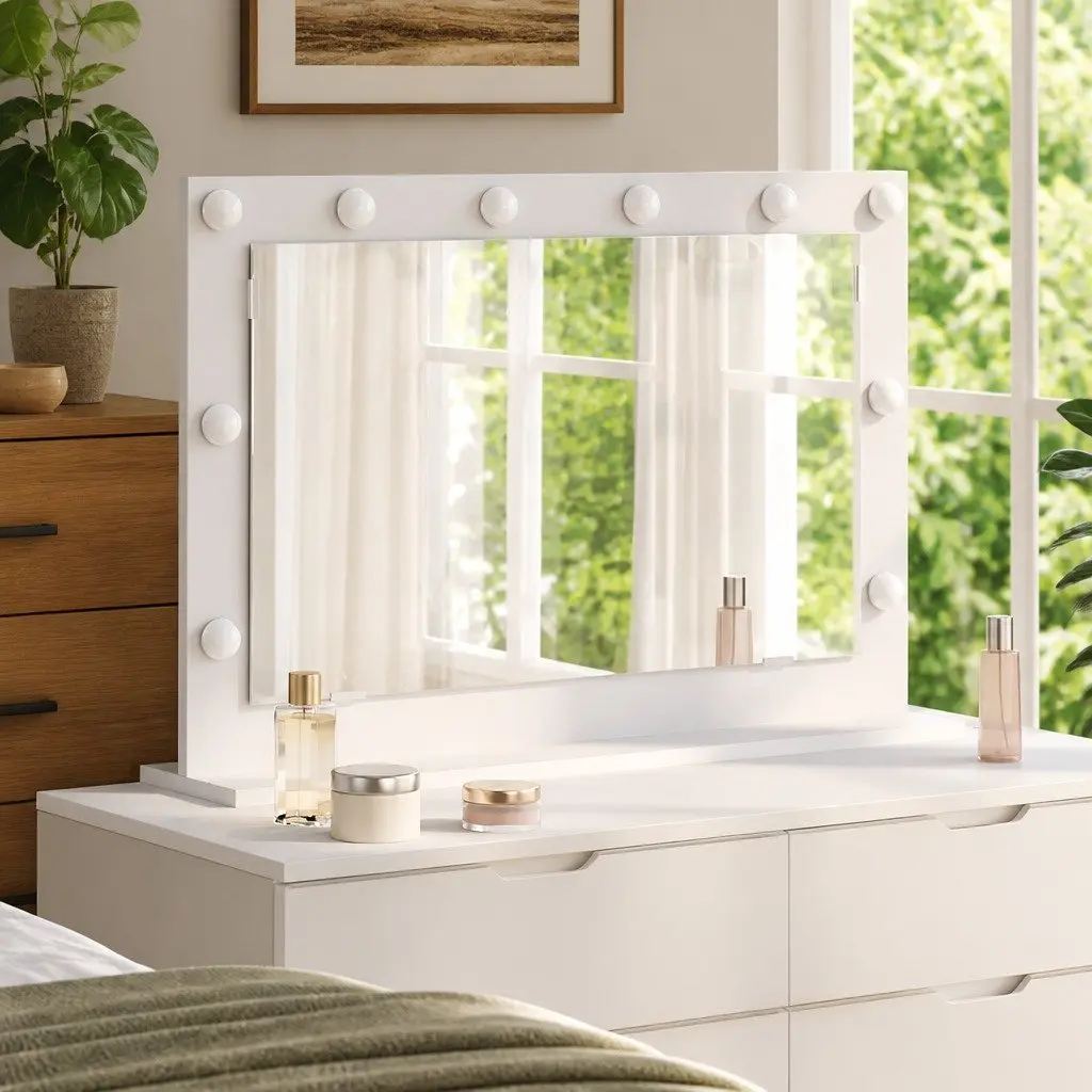LED Vanity Mirror White Bedroom Makeup Dressing Table Mirror with Lights 80cm