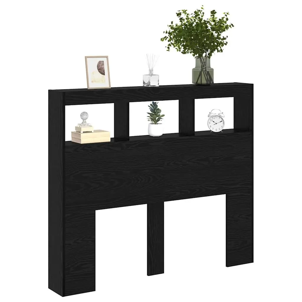 Headboard Black Oak Engineered Wood USB LED Light Contemporary 120cm Bedroom