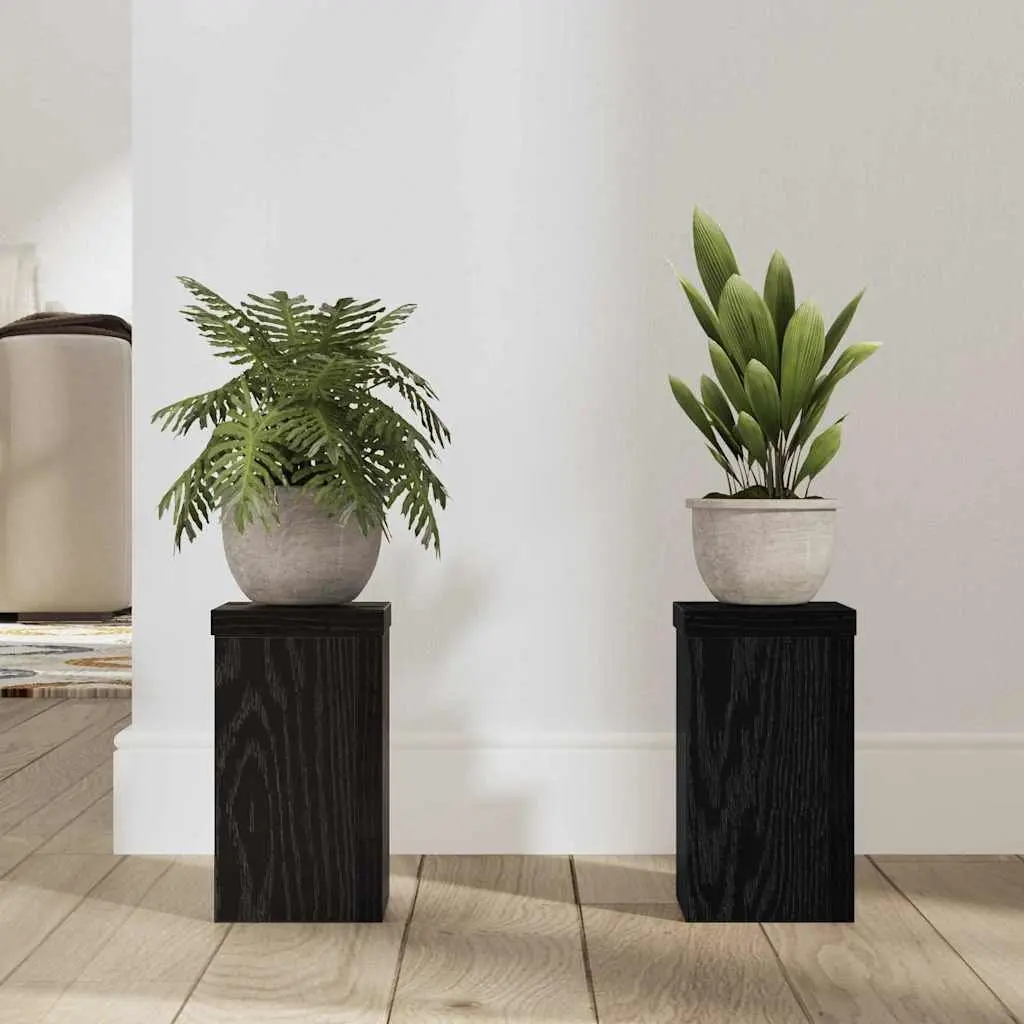 Plant Stand Black Modern Engineered Wood Indoor Outdoor Garden Display 2 Piece