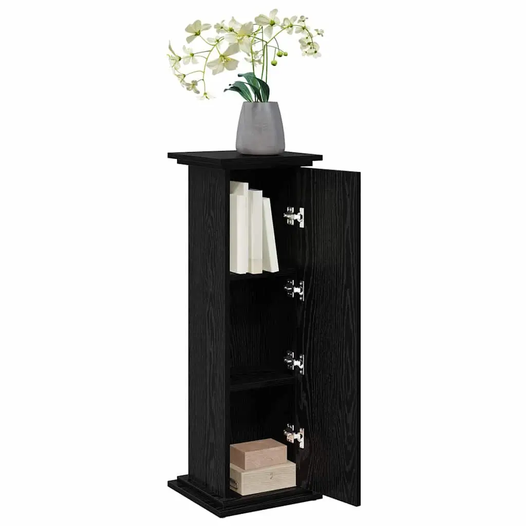 Plant Display Stand with Storage Door Black Oak Indoor Outdoor 31 x 30 x 90 cm