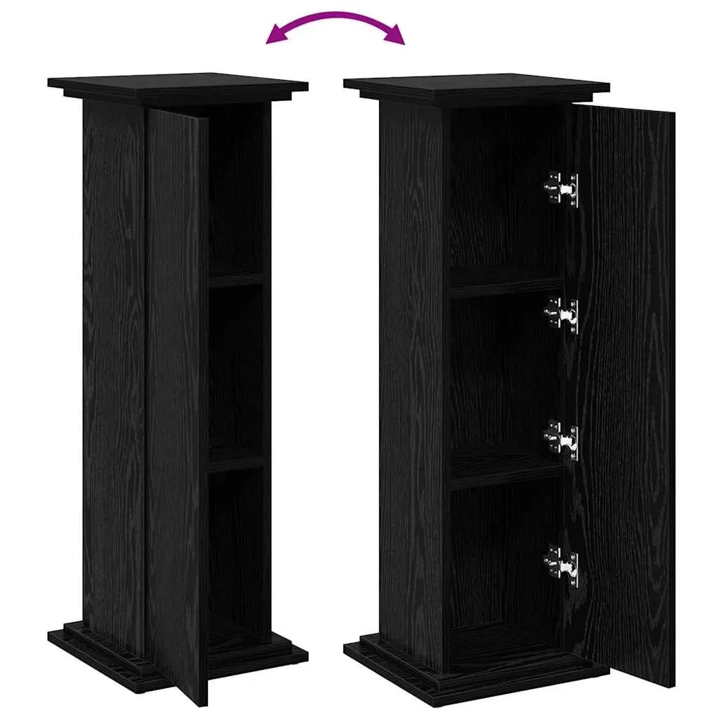 Plant Display Stand with Storage Door Black Oak Indoor Outdoor 31 x 30 x 90 cm