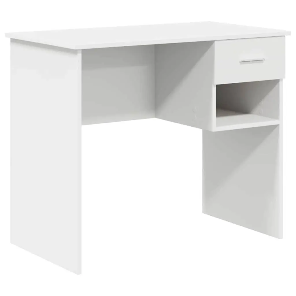 Writing Desk White Engineered Wood Spacious Surface with Drawer 90 x 49 x 75 cm