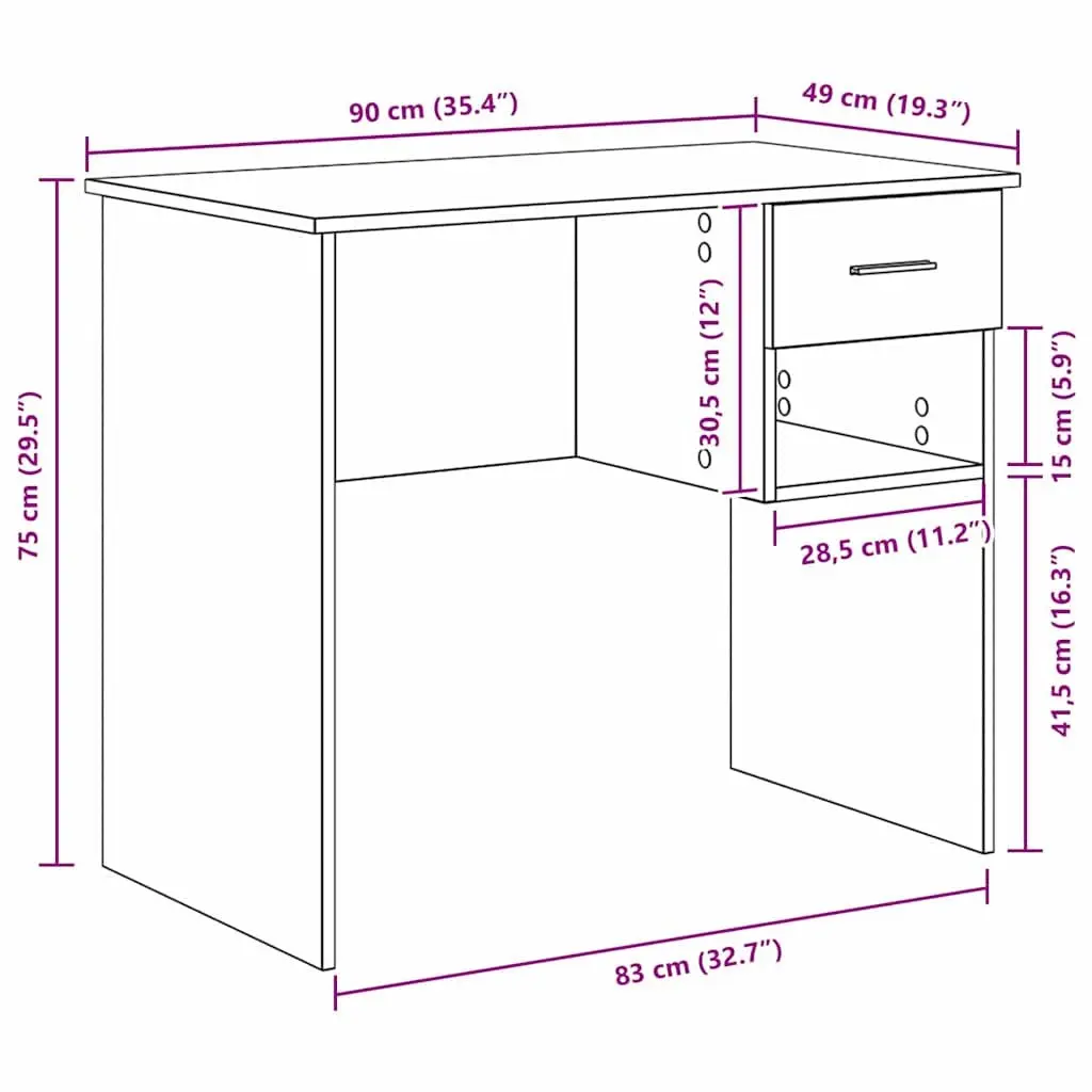 Writing Desk White Engineered Wood Spacious Surface with Drawer 90 x 49 x 75 cm