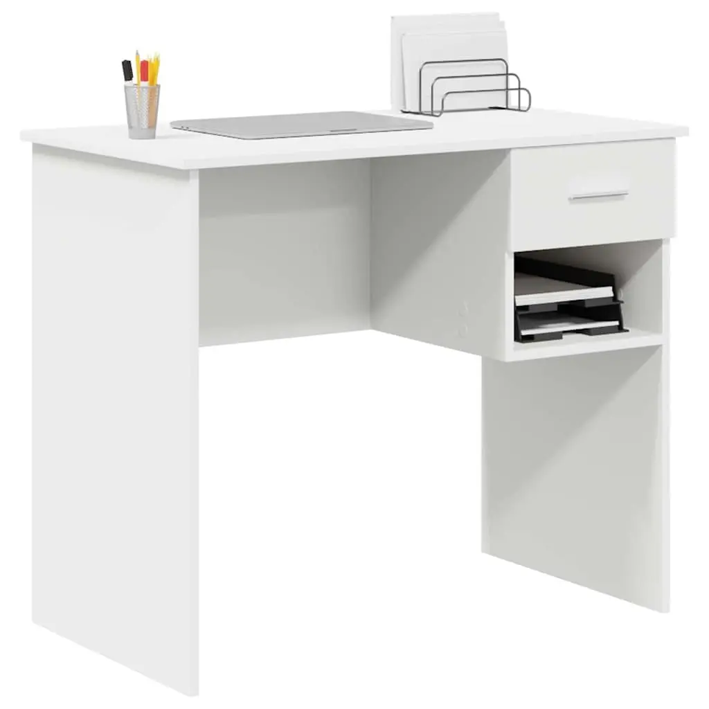 Writing Desk White Engineered Wood Spacious Surface with Drawer 90 x 49 x 75 cm