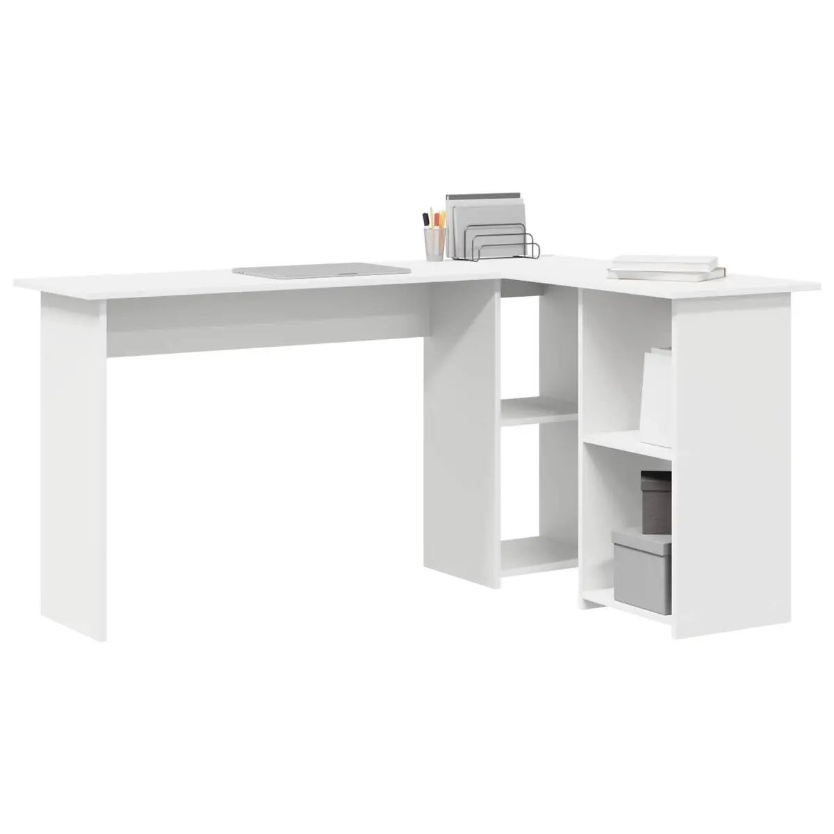White Corner Desk with Shelves Home Office Study Computer Workspace 142x102x73cm