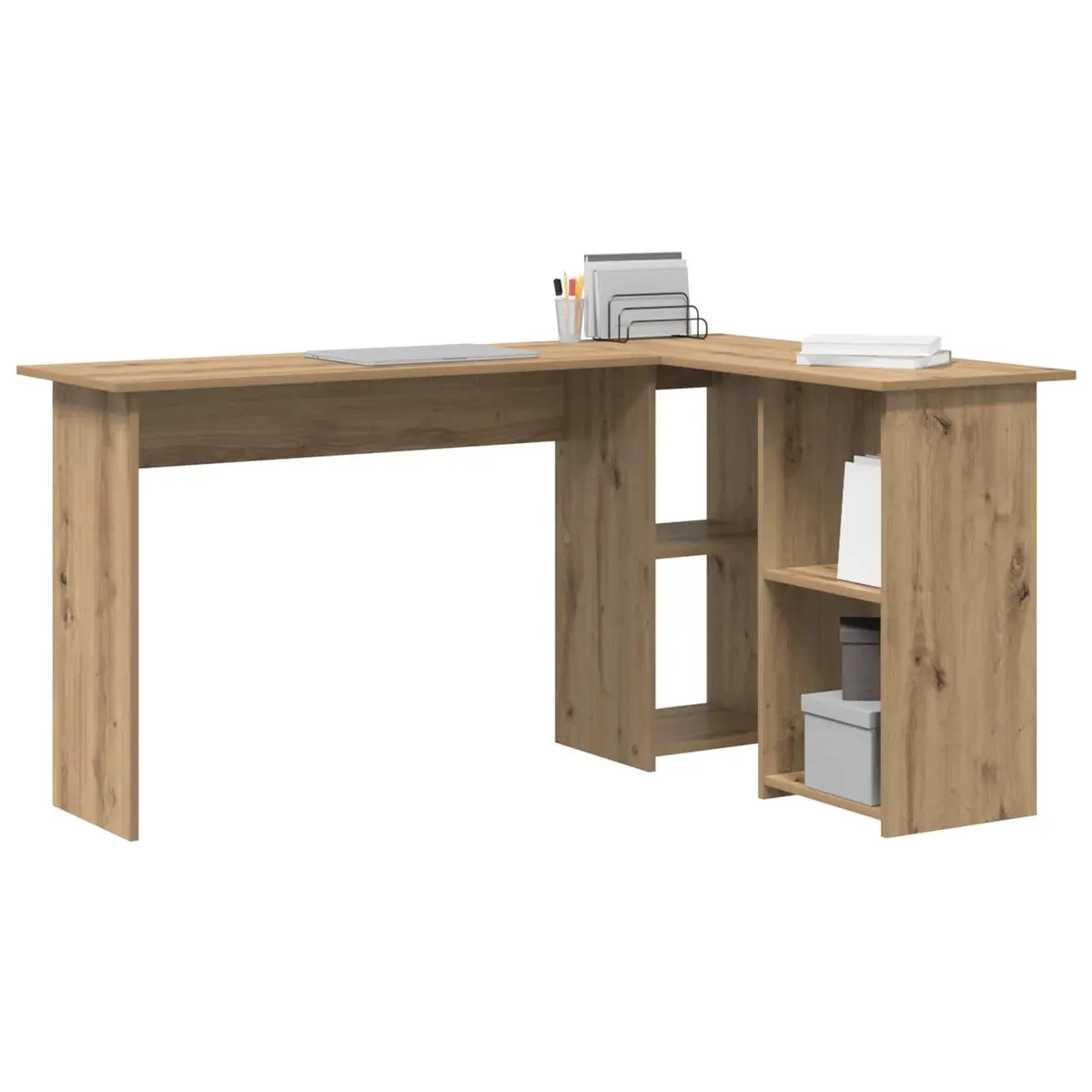 Corner Desk Engineered Wood Modern Office Workspace Brown 142 x 102 x 73 cm