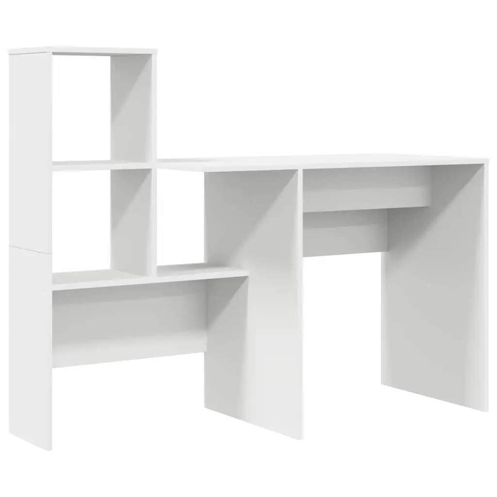 Engineered Wood Desk with Storage Shelves White 131.5x50x106.5cm