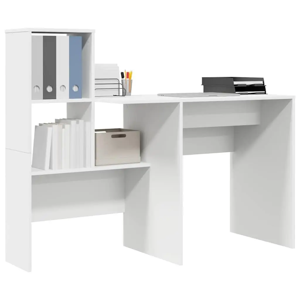 Engineered Wood Desk with Storage Shelves White 131.5x50x106.5cm