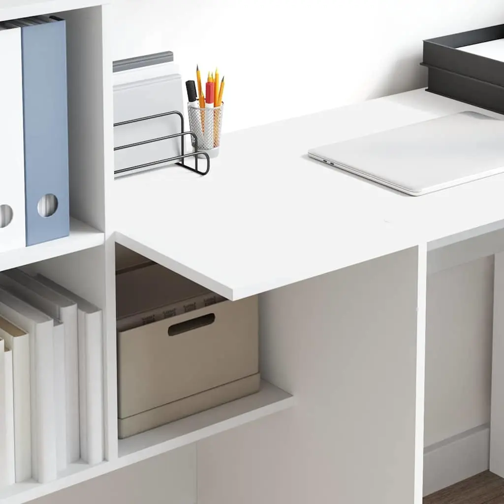 Engineered Wood Desk with Storage Shelves White 131.5x50x106.5cm