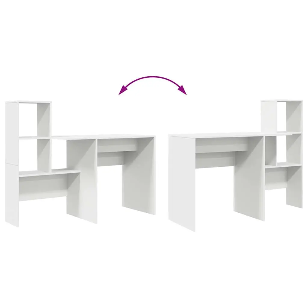 Engineered Wood Desk with Storage Shelves White 131.5x50x106.5cm