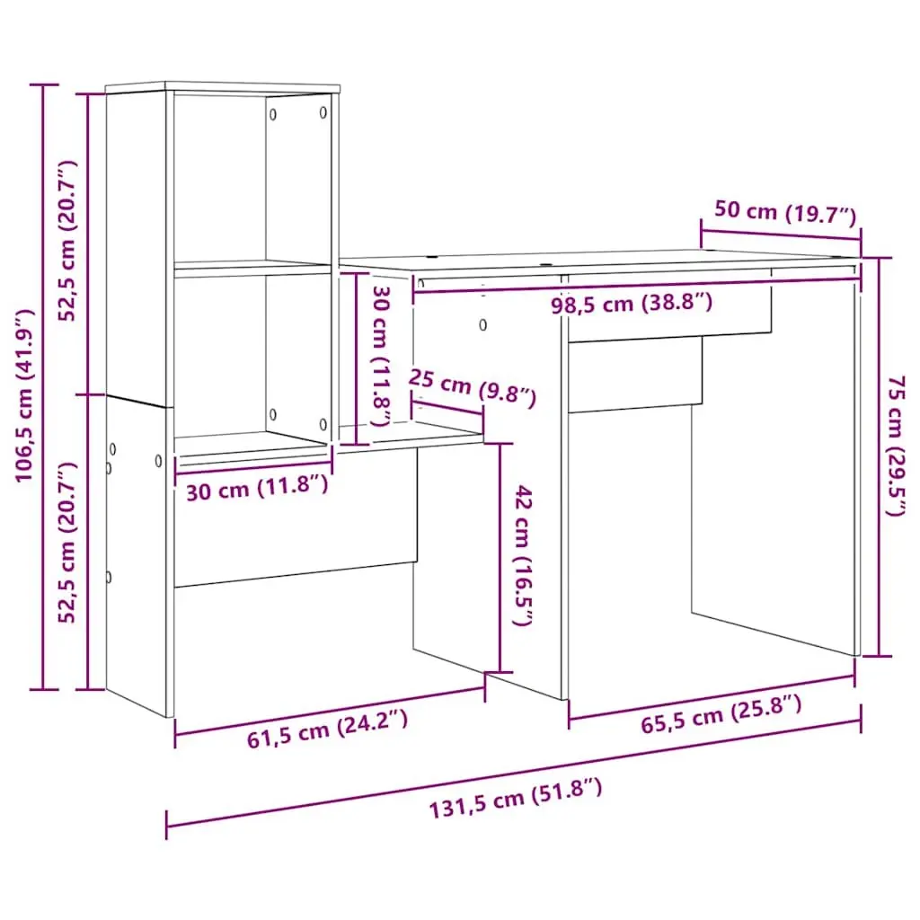 Engineered Wood Desk with Storage Shelves White 131.5x50x106.5cm