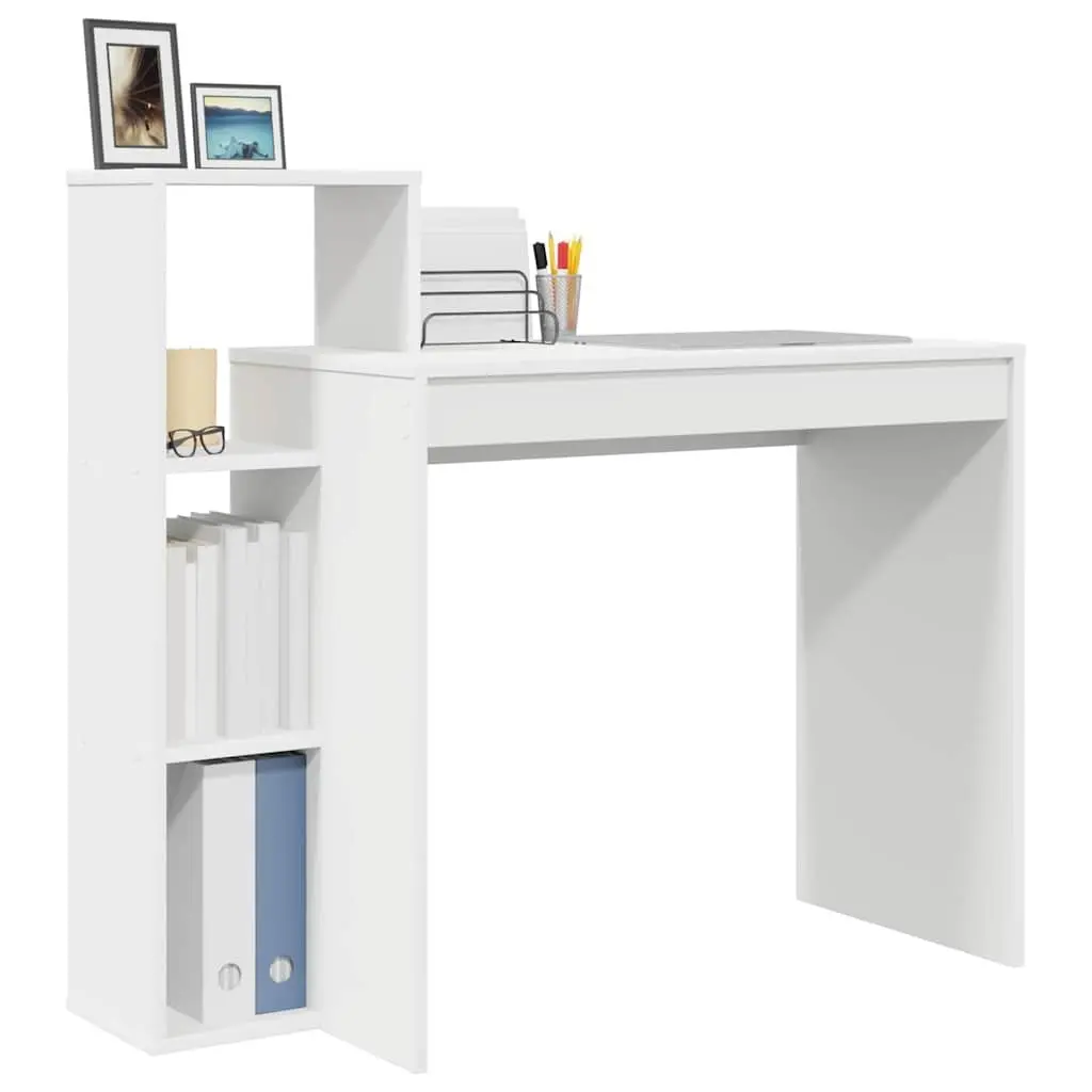 White Desk with Shelf Engineered Wood Rectangular Home Office Furniture
