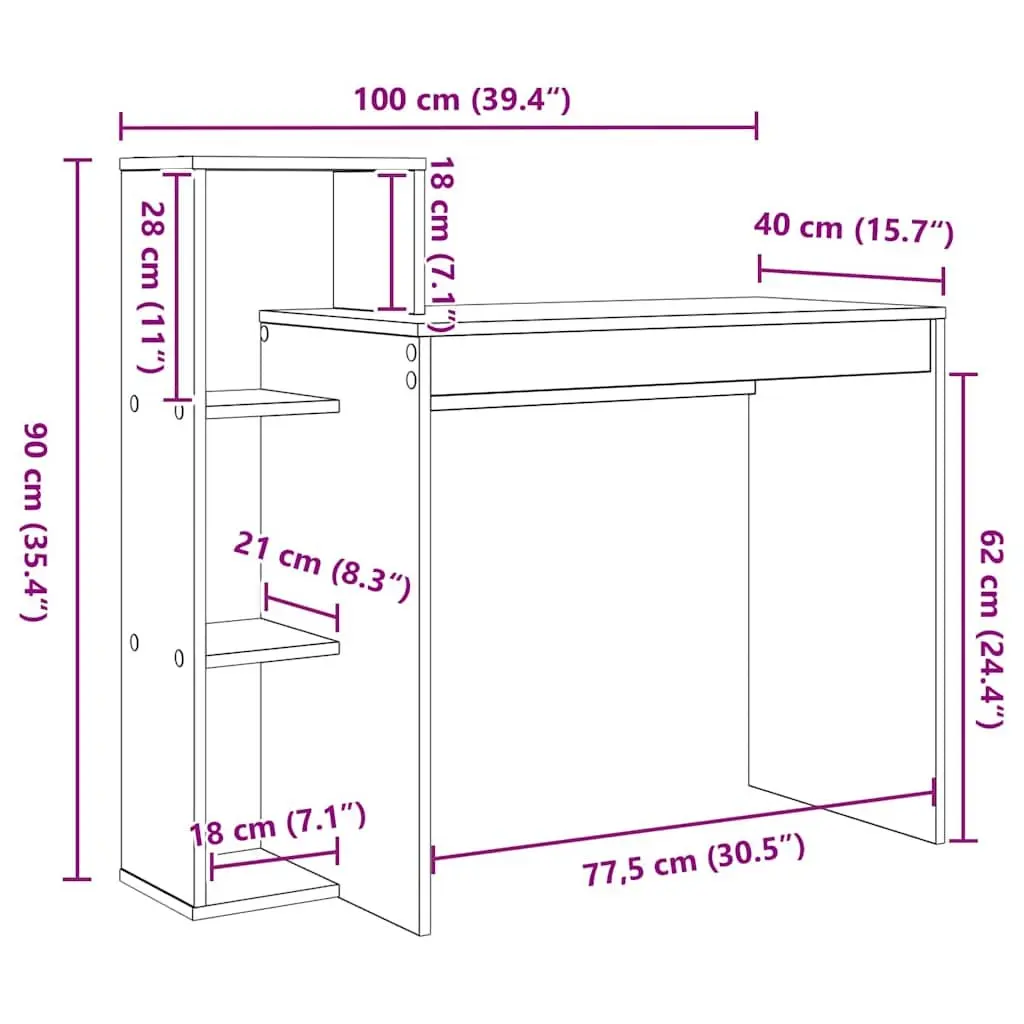 White Desk with Shelf Engineered Wood Rectangular Home Office Furniture