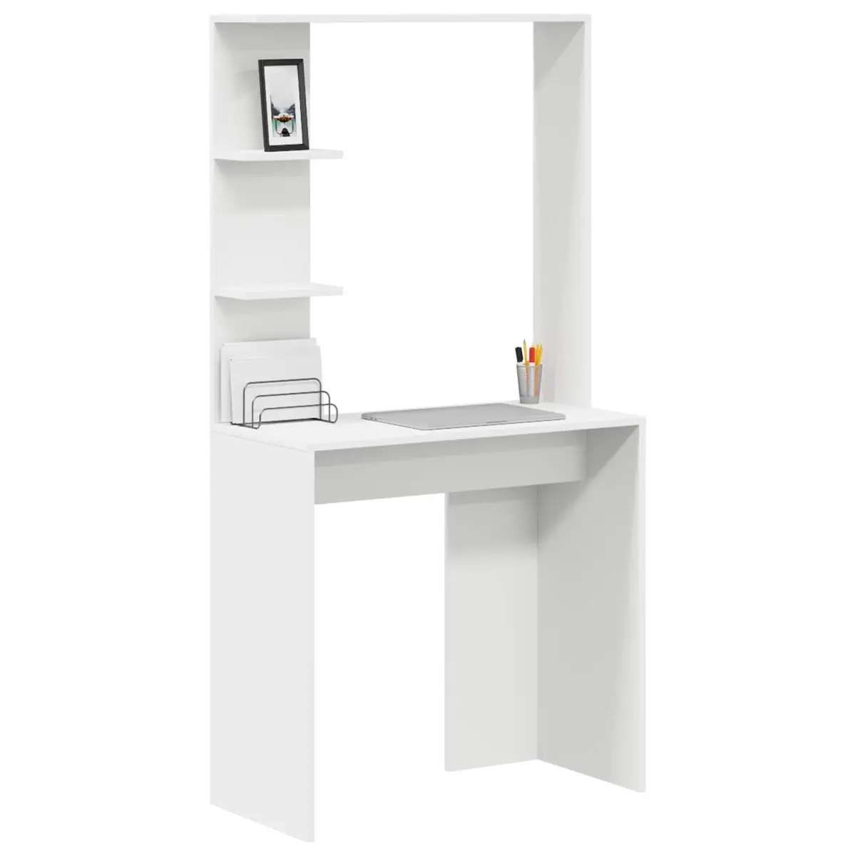 White Writing Desk with Shelves Storage 78.5 x 37 x 154.5 cm
