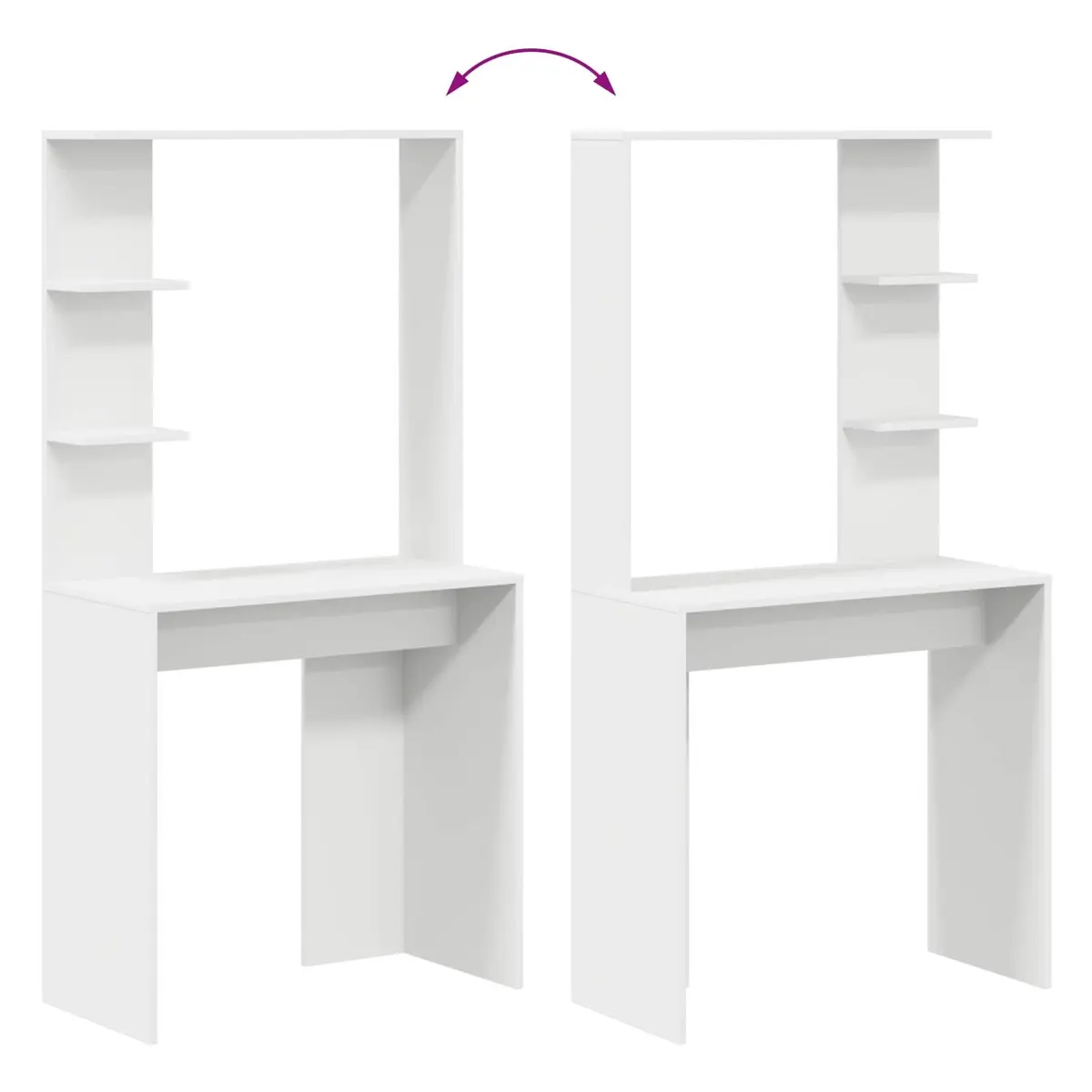 White Writing Desk with Shelves Storage 78.5 x 37 x 154.5 cm