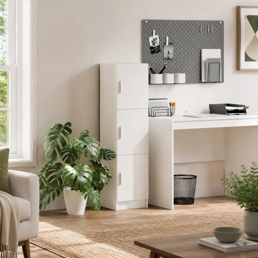 White Highboard Storage Cabinet Engineered Wood 31.5 x 32 x 122.5 cm