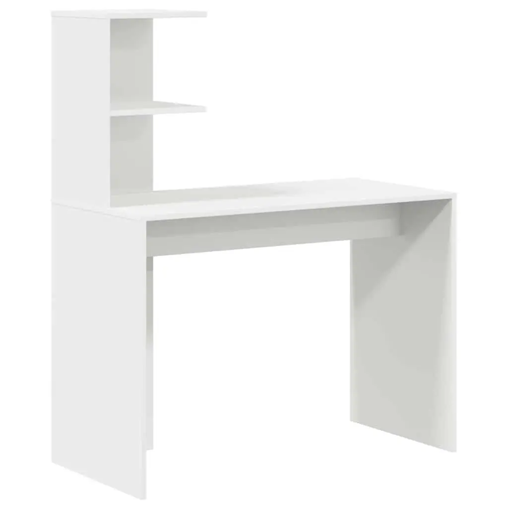 White Computer Desk with Built-in Shelves Storage Office Workstation Study Table