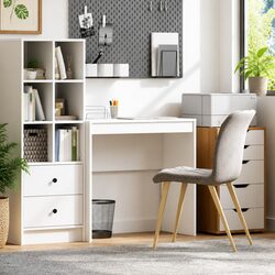 White Compact Writing Desk Engineered Wood Office Study Workspace Furniture