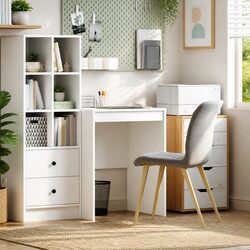 White Writing Desk Compact Office Home Study Workspace Engineered Wood