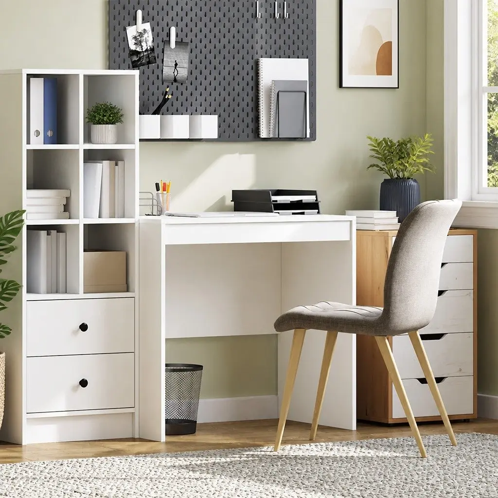 White Writing Desk Compact Modern Engineered Wood 80 x 50 x 76 cm