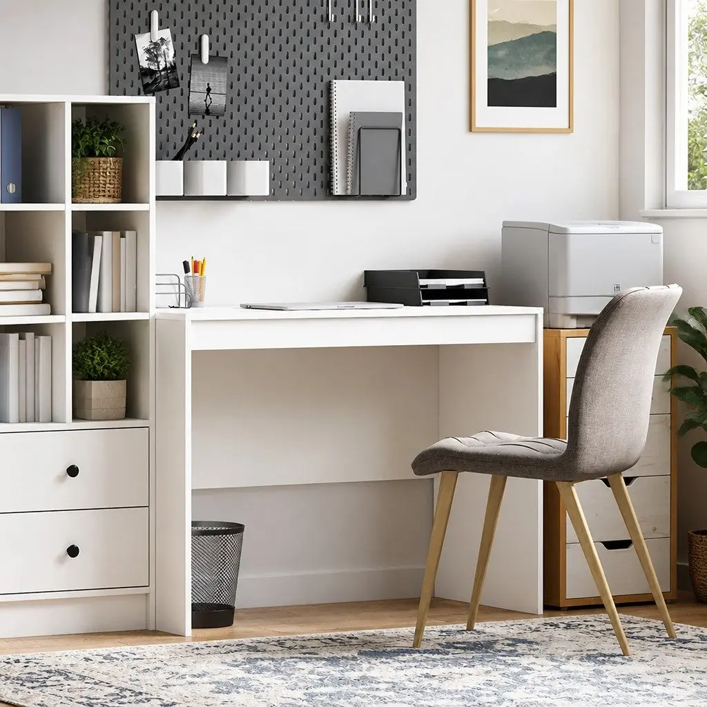 White Writing Desk Compact Modern Minimalist 100 x 50 x 76 cm