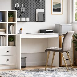 White Writing Desk Compact Office Home Study Engineered Wood Modern Minimalist
