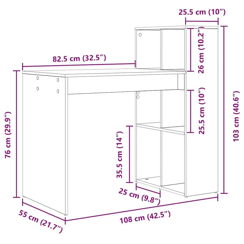 Computer Desk with Shelf Modern Office Workspace Storage White Engineered Wood