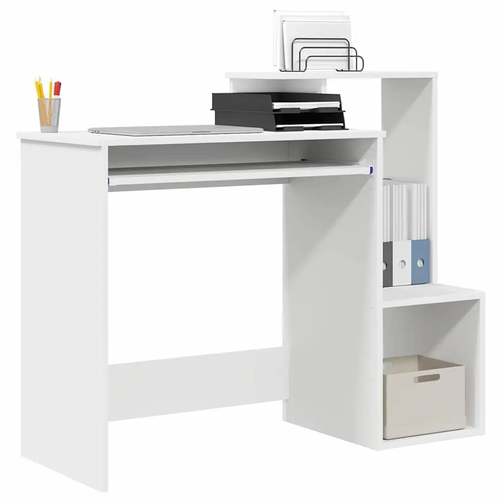 White Computer Desk with Drawer Rectangular Engineered Wood