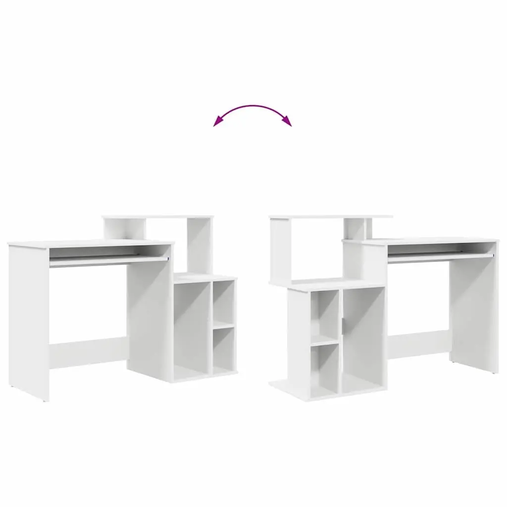 Desk with Drawer White Engineered Wood Modern Home Office Workspace Storage