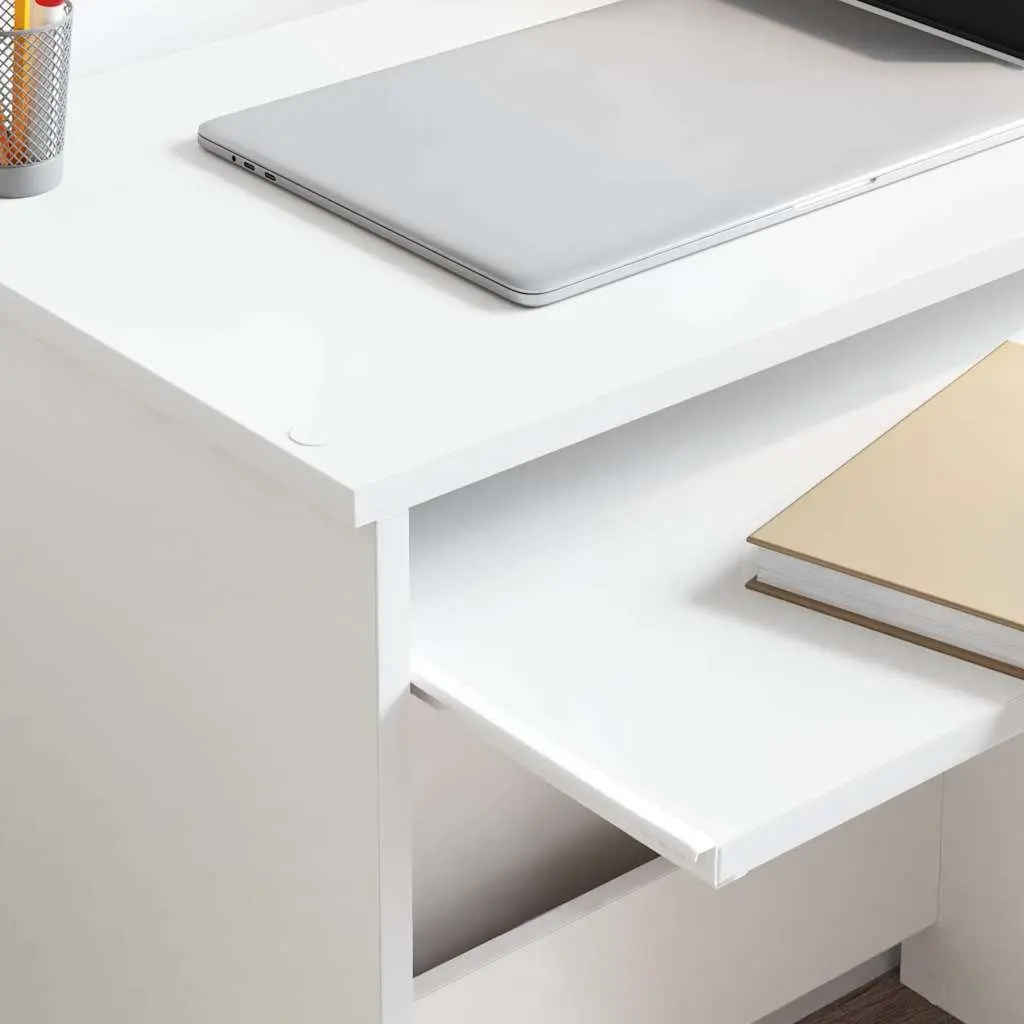 Desk with Drawer White Engineered Wood Modern Home Office Workspace Storage