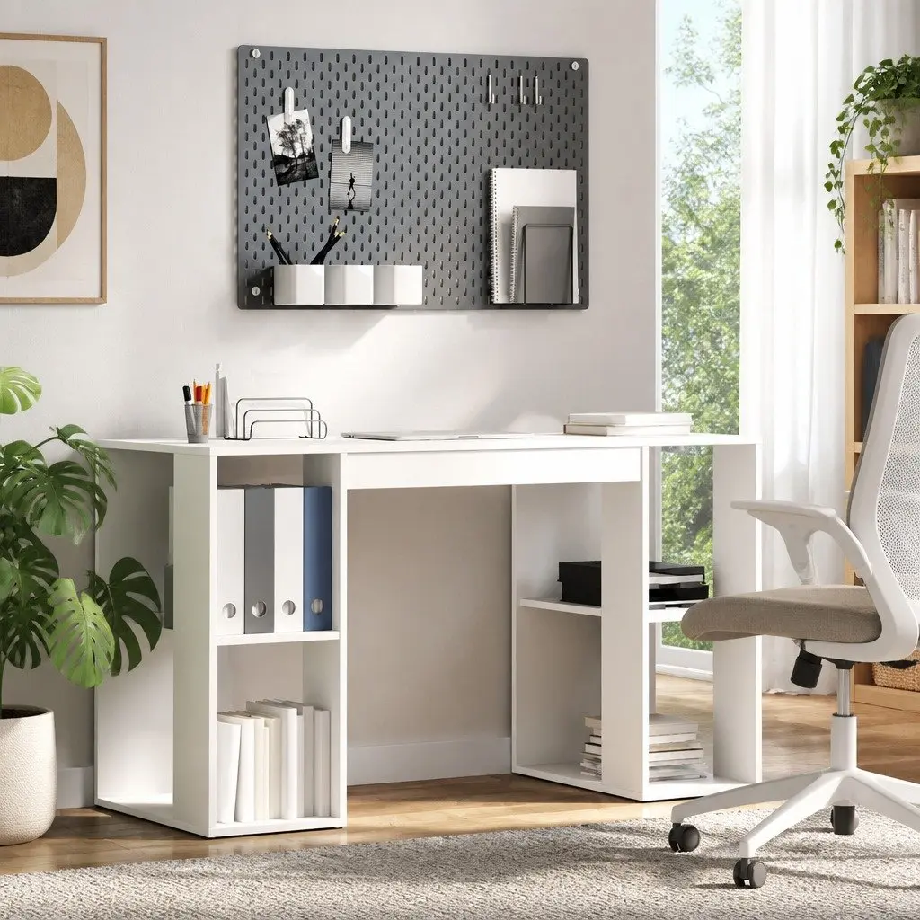Desk with Shelf White 130 x 50.5 x 75 cm Storage Office Computer Workspace