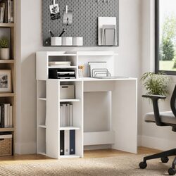 Your Friendly White Desk with Shelf for Office Use 90 x 48 x 101.5 cm