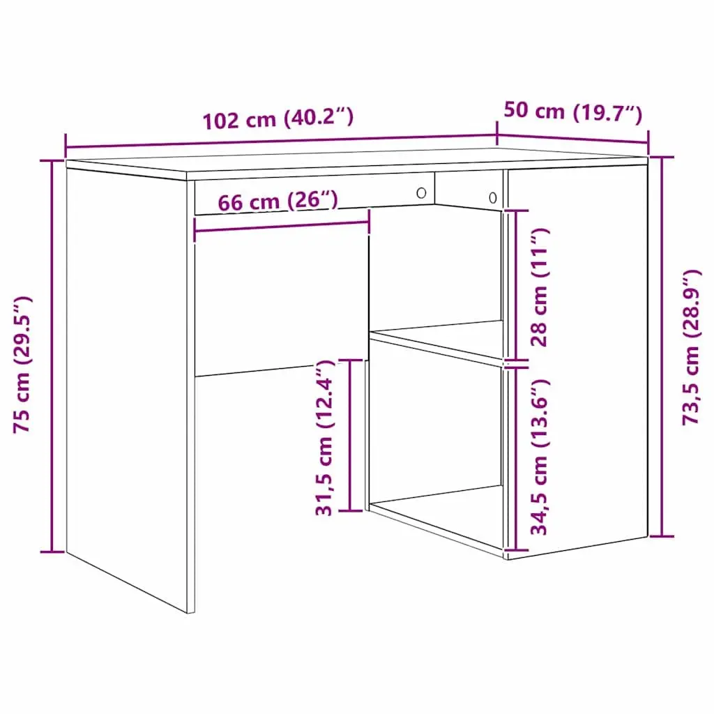 White Office Desk with Shelves 102x50x75cm