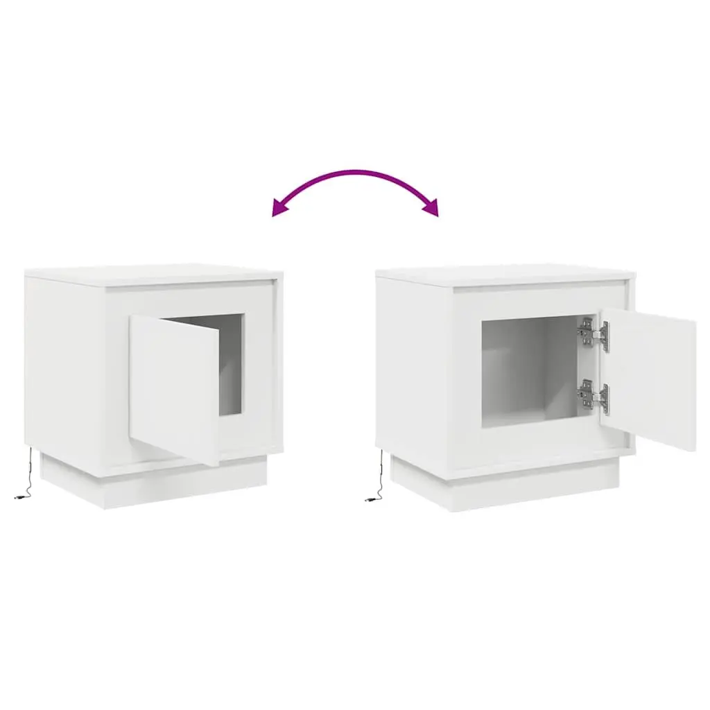 Bedside Cabinet White Modern Rustic Nightstand Table Storage LED USB Charging