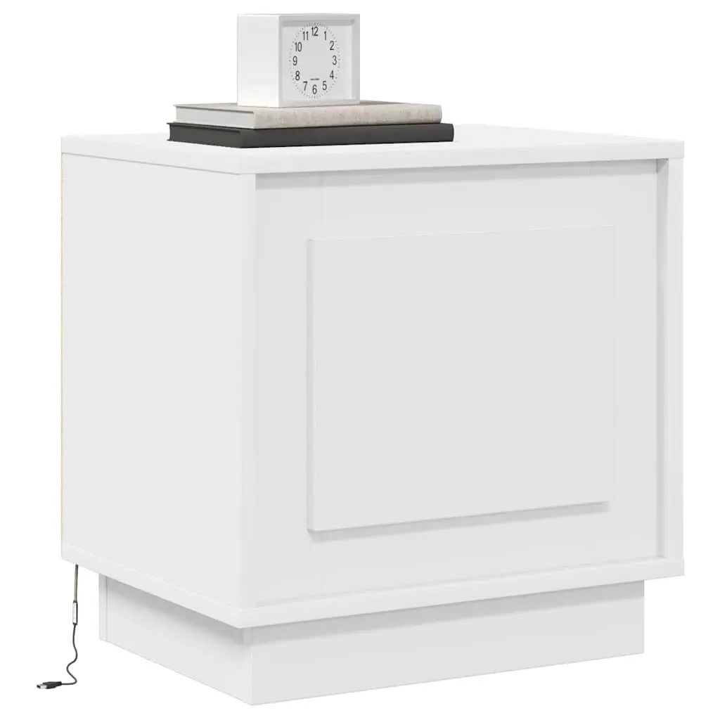 Bedside Cabinet White Modern Rustic Nightstand Table Storage LED USB Charging