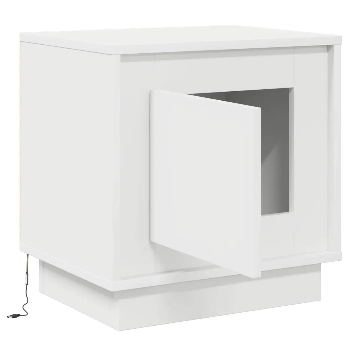 Bedside Cabinet White Modern Rustic Nightstand Table Storage LED USB Charging